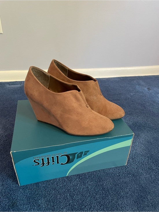 Shoes - Women’s Tan Suede Wedge Booties
